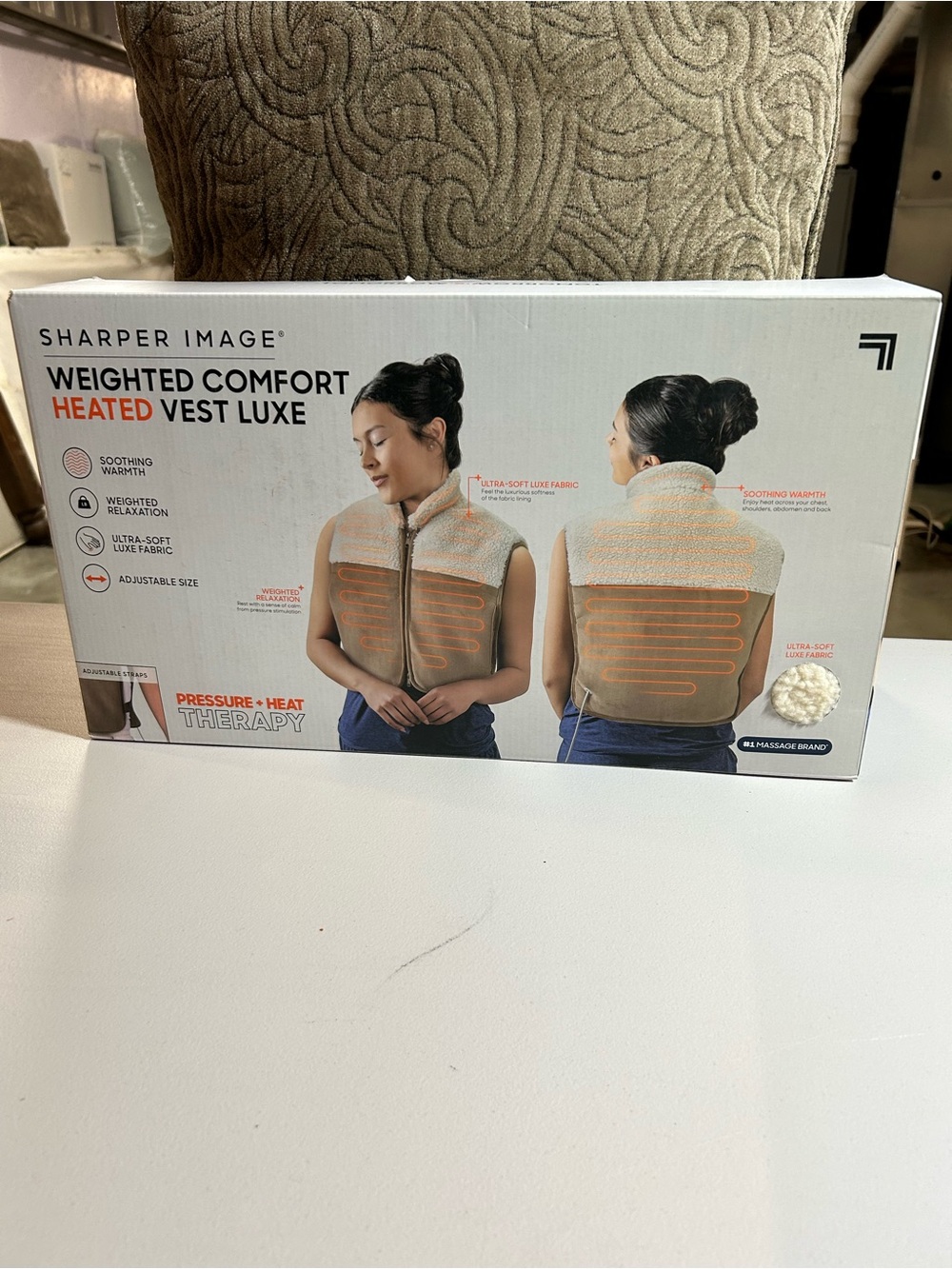 Sharper Image Heated Weighted Comfort Vest in Cream and Tan